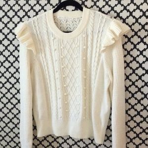 Veronica Beard White Sweater with Ruffle Details Sz XL